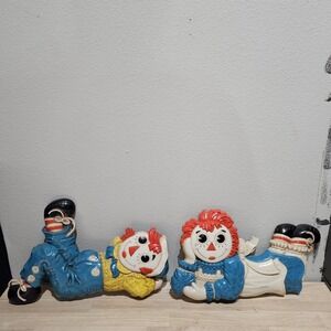 Vintage 1977 Raggedy Ann & Andy Plastic Wall Plaques Hangings Art Bobbs Merrill